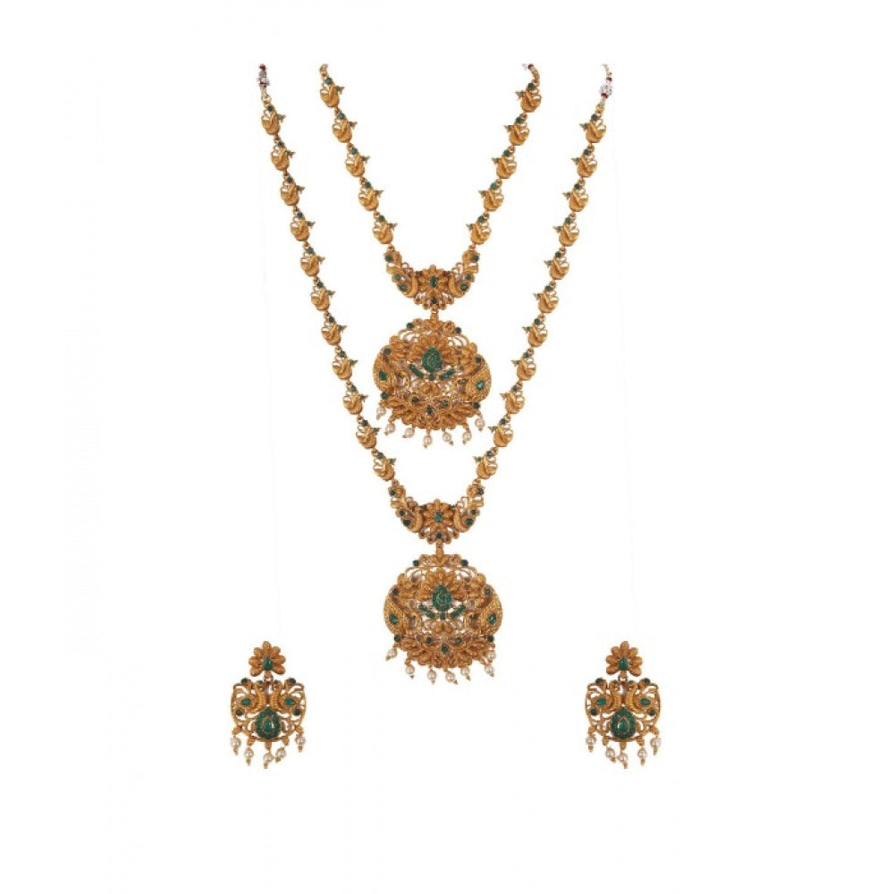 Women's Elegent And Modern Double Line Temple Jewellery Set (Green, Free Size) - GillKart