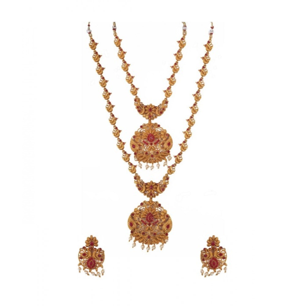 Women's Elegent And Modern Double Line Temple Jewellery Set (Red, Free Size) - GillKart