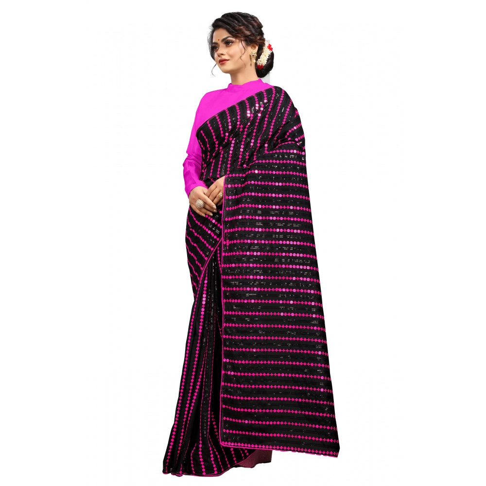 Women's Vichitra Saree with Blouse (Pink, 5-6 Mtrs) - GillKart