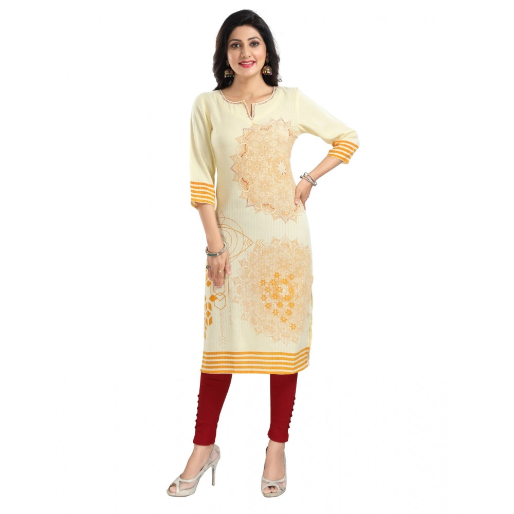 Women's 3/4th Sleeve Viscose Blend Tunic Long Kurti (Yellow) - GillKart