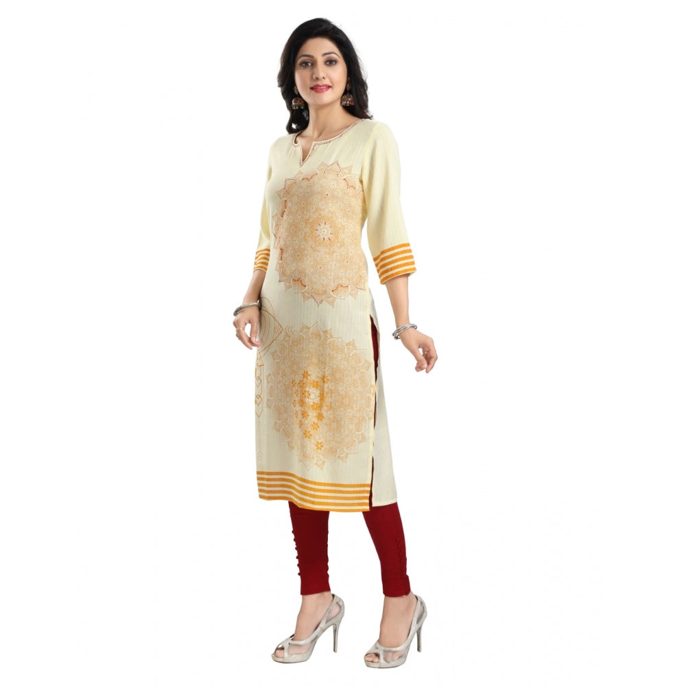 Women's 3/4th Sleeve Viscose Blend Tunic Long Kurti (Yellow) - GillKart