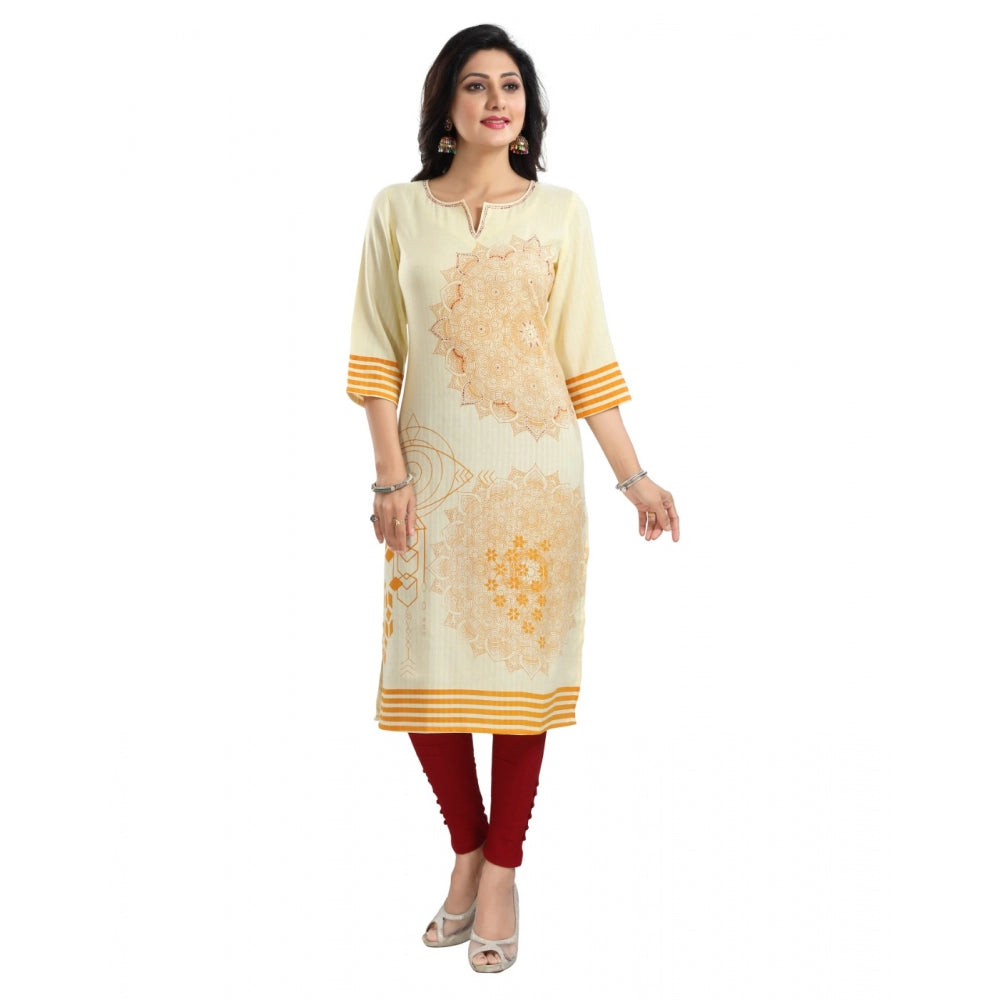 Women's 3/4th Sleeve Viscose Blend Tunic Long Kurti (Yellow) - GillKart