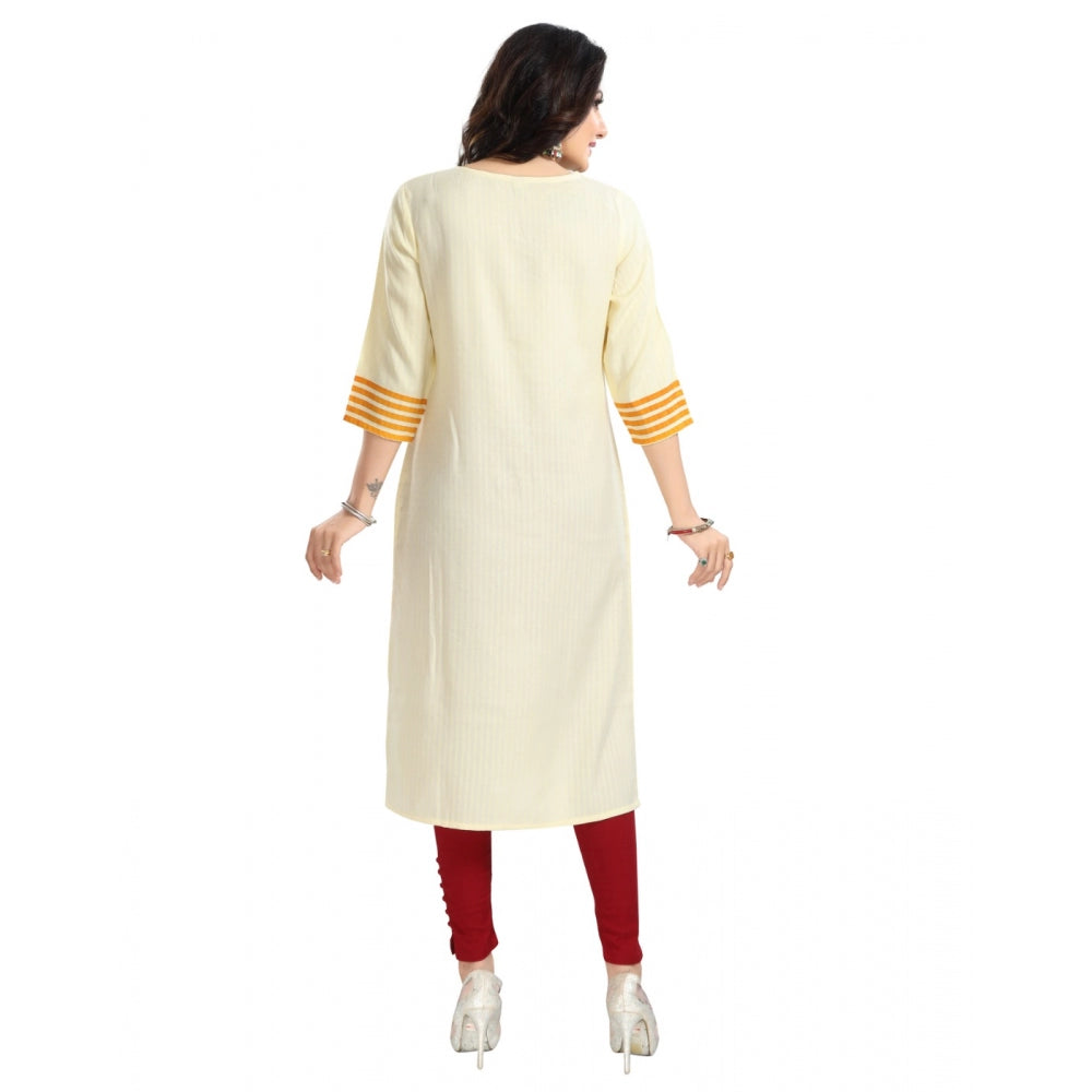 Women's 3/4th Sleeve Viscose Blend Tunic Long Kurti (Yellow) - GillKart