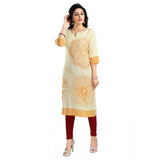 Women's 3/4th Sleeve Viscose Blend Tunic Long Kurti (Yellow) - GillKart