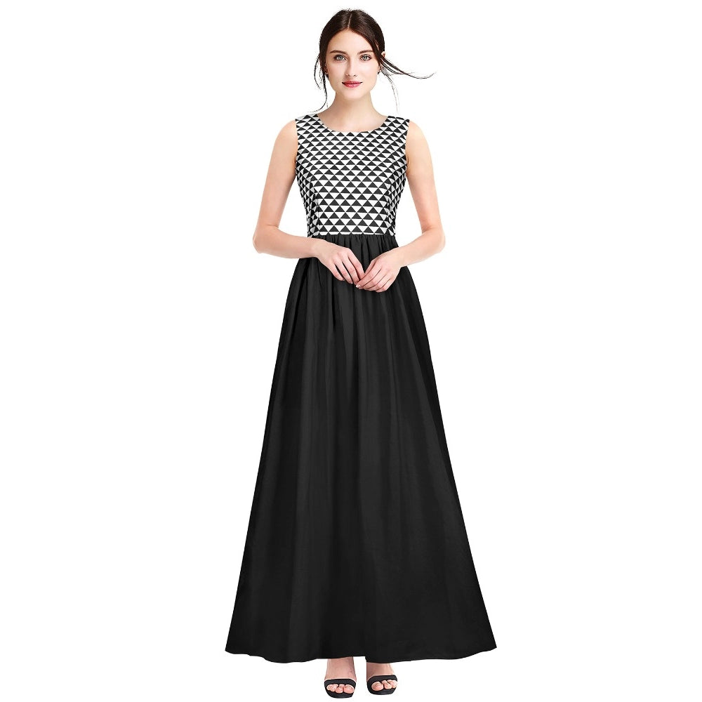 Women's American Crepe Western Wear Flare Long Gown (Black) - GillKart