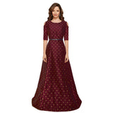 Women's Jquared with Taffeta Silk Western Wear Flare Long Gown (Maroon) - GillKart