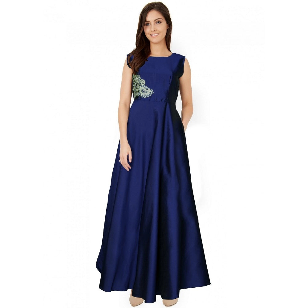 Women's Taffeta Silk Western Wear Flare Long Gown (Sea Green) - GillKart