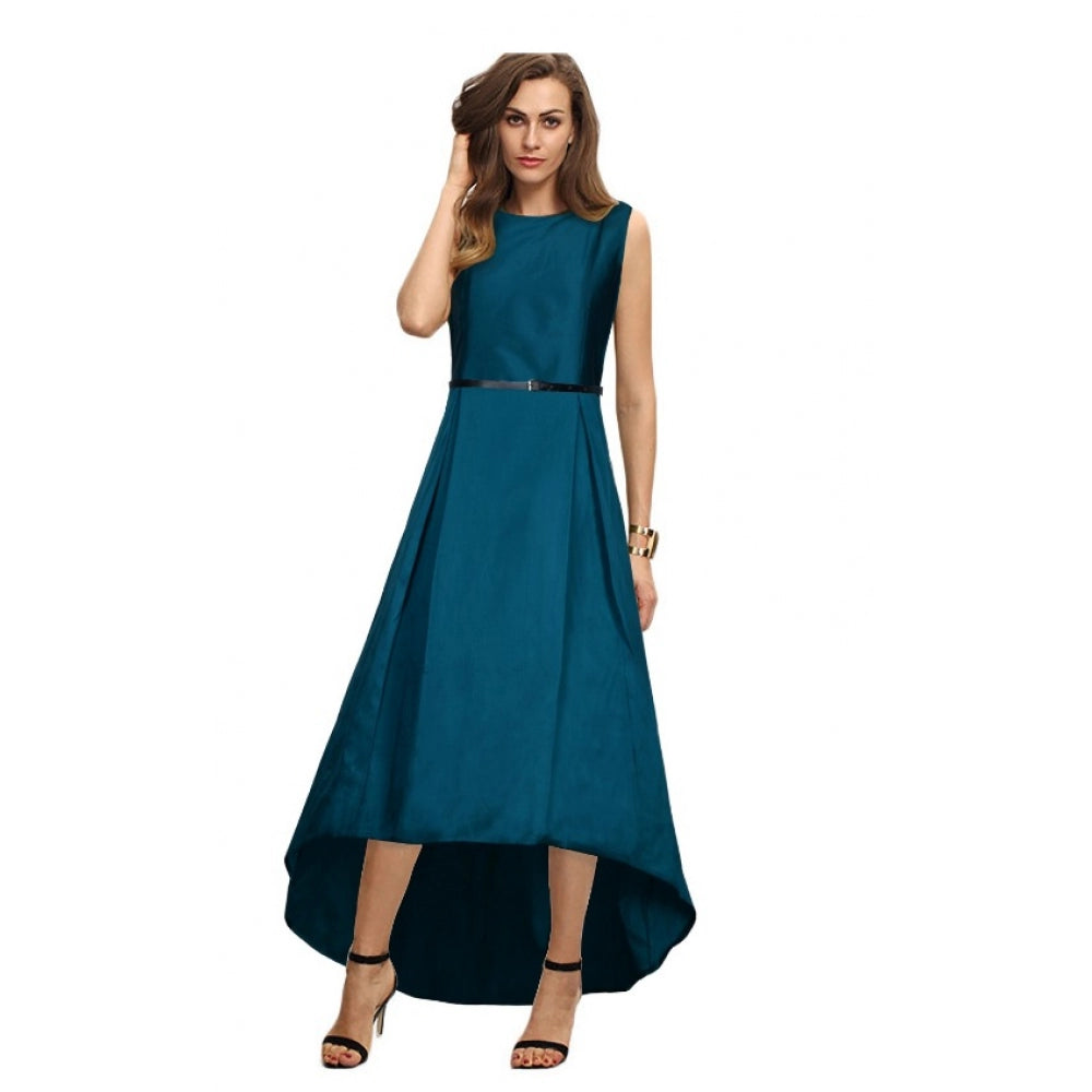 Women's Taffeta Silk Western Wear Flare Long Gown (Sea Green) - GillKart