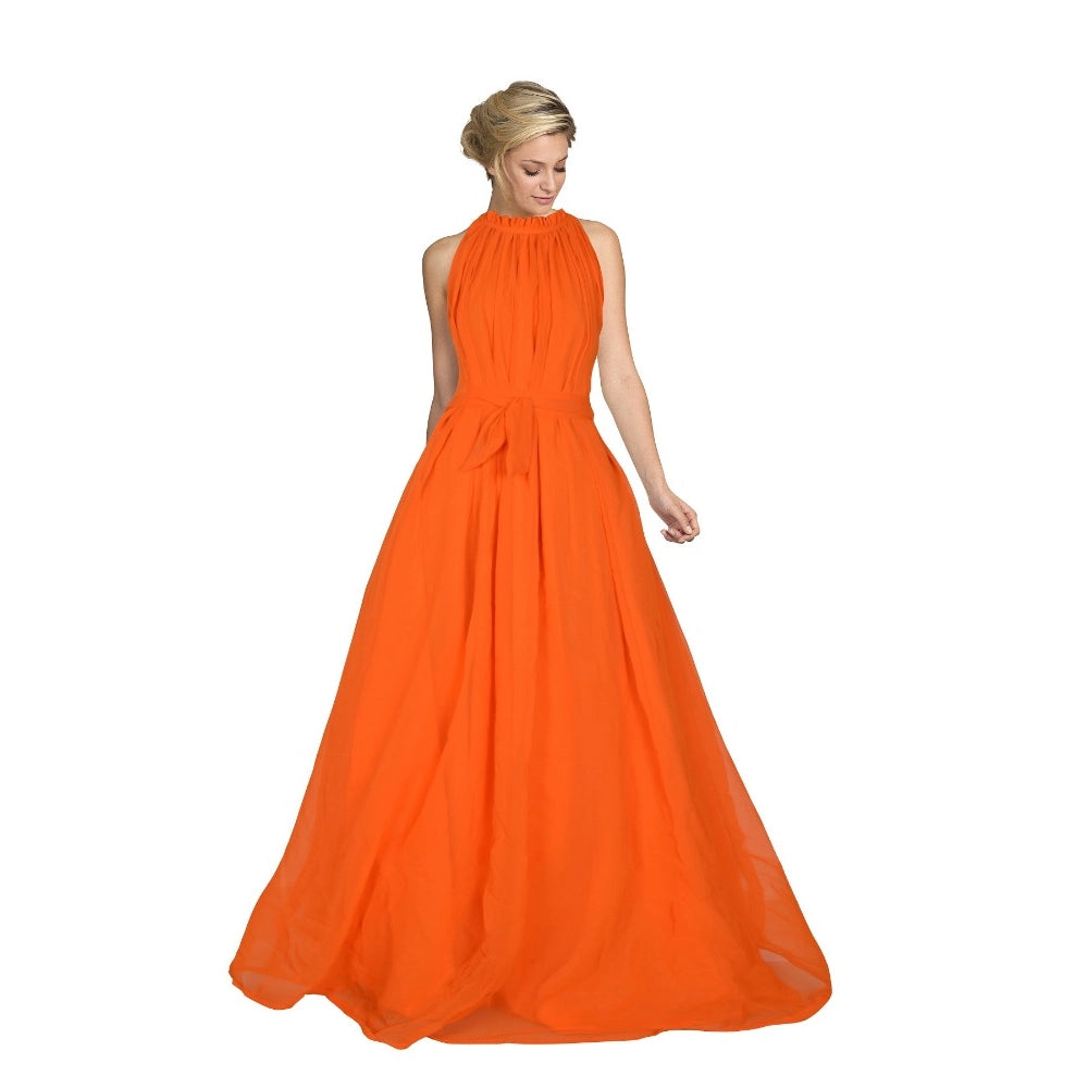 Women's Georgette Western Wear Flare Long Gown (Orange) - GillKart