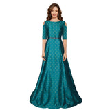 Women's Jquared with Taffeta Silk Western Wear Flare Long Gown (Sea Green) - GillKart