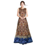 Women's Banglory Satin Silk Western Wear Flare Long Gown (Blue) - GillKart