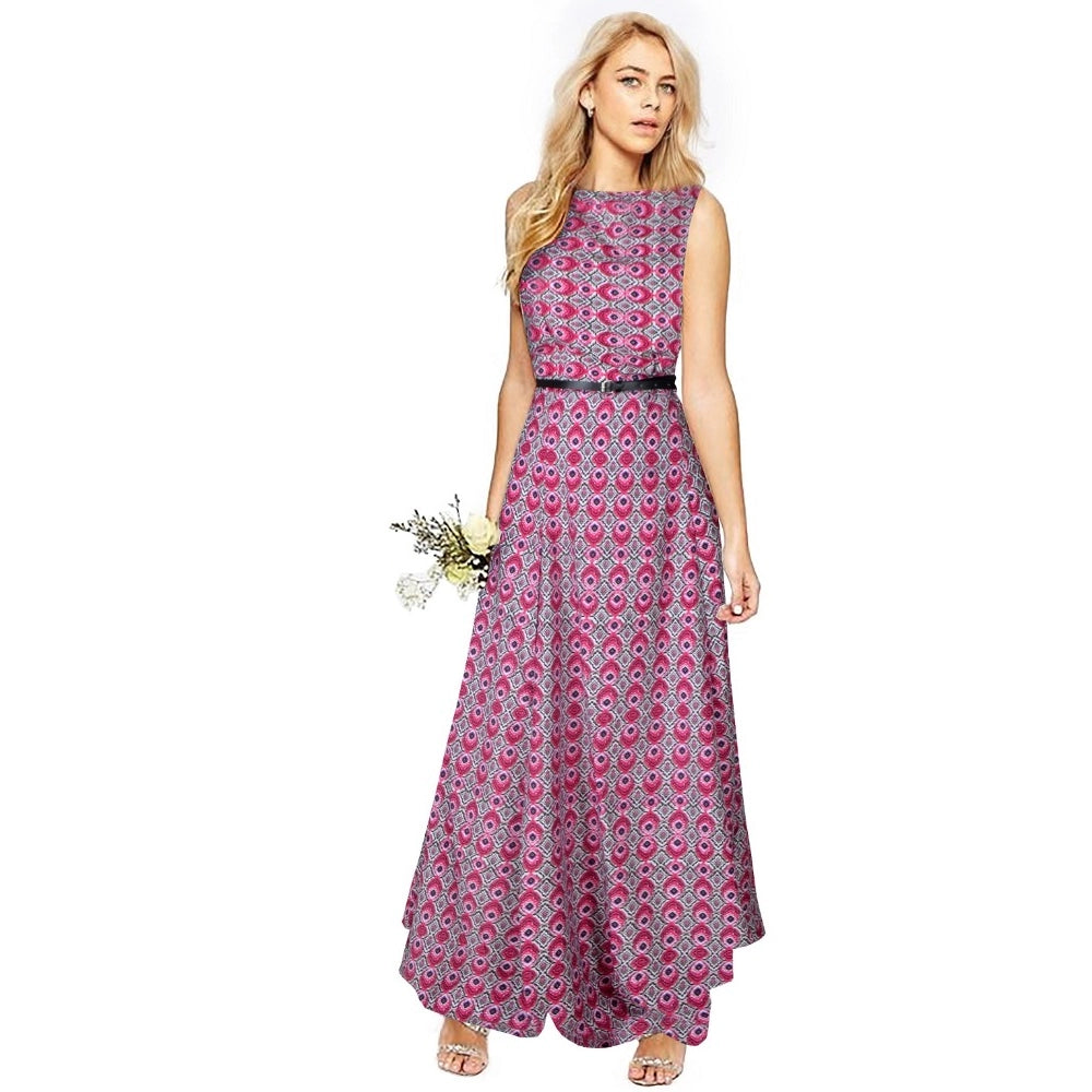 Women's American Crepe Western Wear Flare Long Gown (Pink) - GillKart