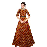 Women's Banglory Satin Silk Western Wear Flare Long Gown (Maroon) - GillKart