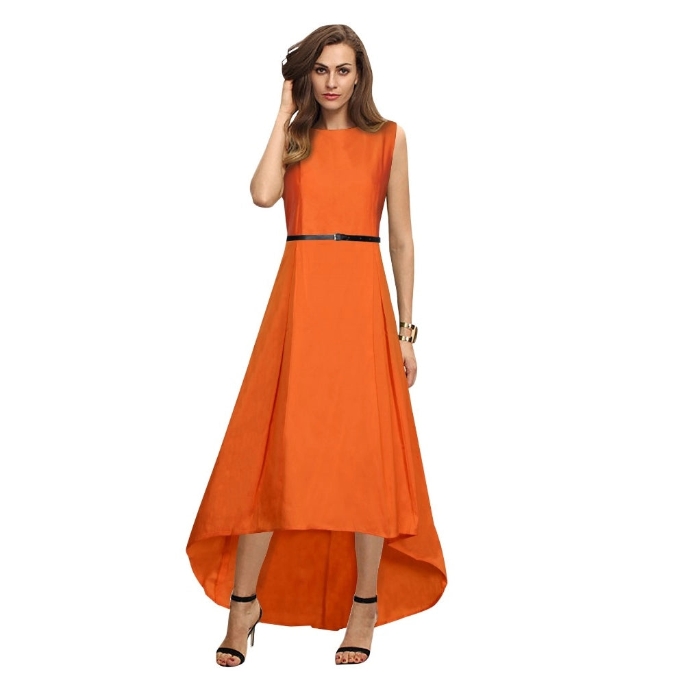 Women's Taffeta Silk Western Wear Flare Long Gown (Orange) - GillKart