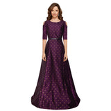 Women's Jquared with Taffeta Silk Western Wear Flare Long Gown (Wine) - GillKart