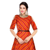 Women's Banglory Satin Silk Western Wear Flare Long Gown (Orange) - GillKart