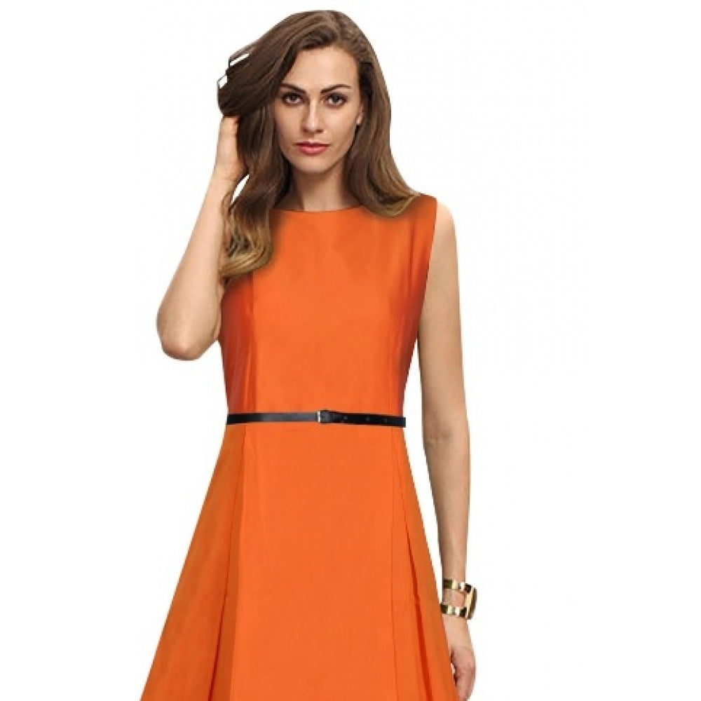 Women's Taffeta Silk Western Wear Flare Long Gown (Orange) - GillKart