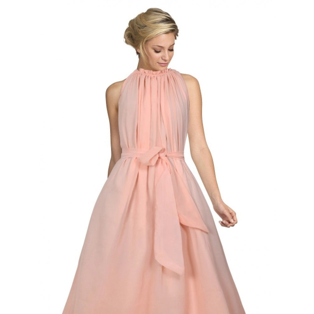 Women's Georgette Western Wear Flare Long Gown (Peach) - GillKart