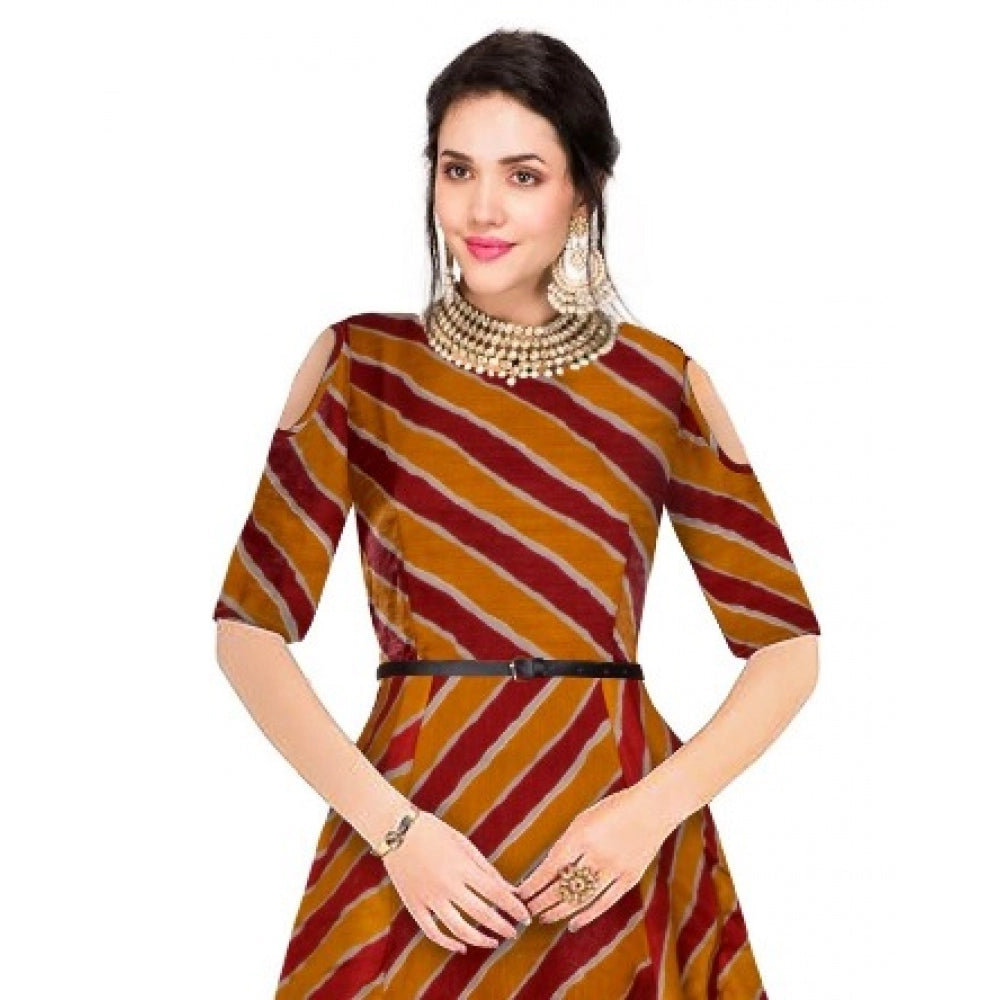 Women's Banglory Satin Silk Western Wear Flare Long Gown (Maroon) - GillKart