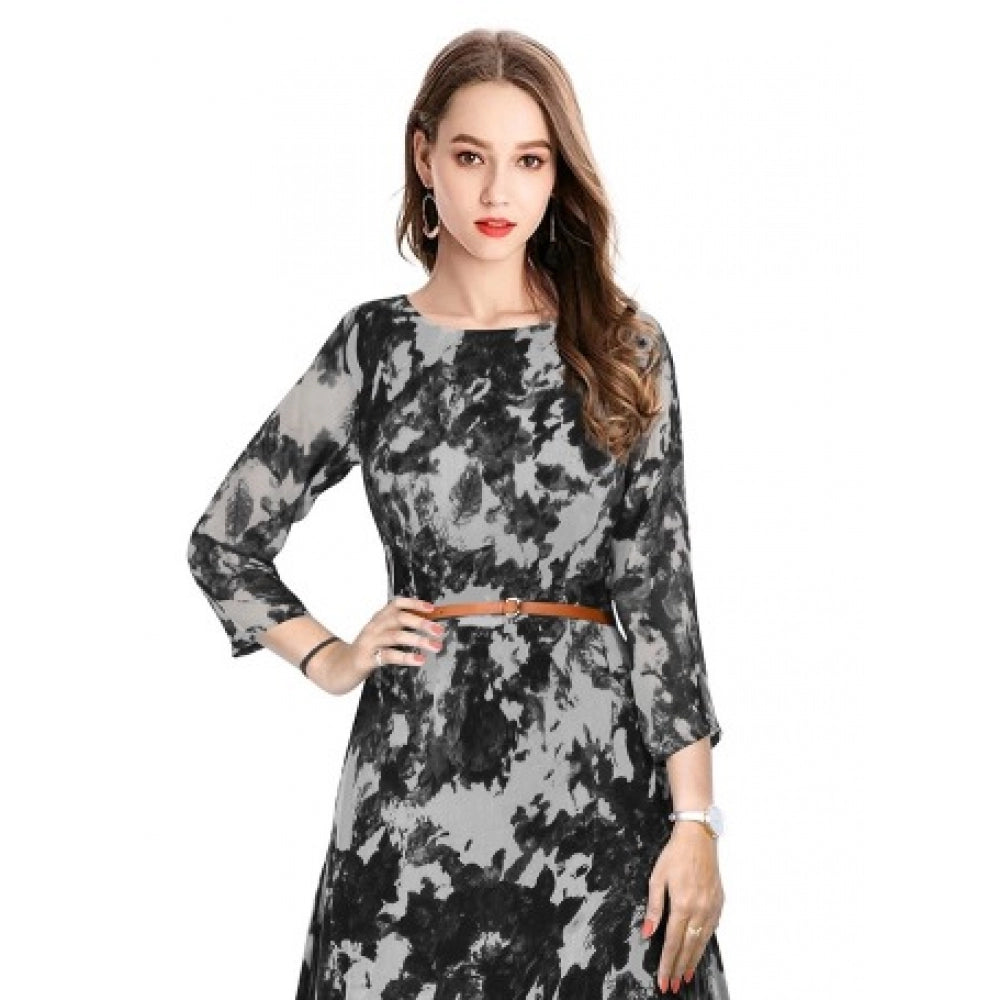 Women's Georgette Western Wear Flare Long Gown (Black) - GillKart