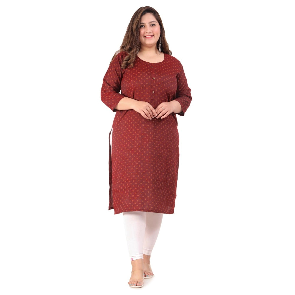 Women's Office wear Bandhini Printed Capsule Straight Kurti (Maroon) - GillKart