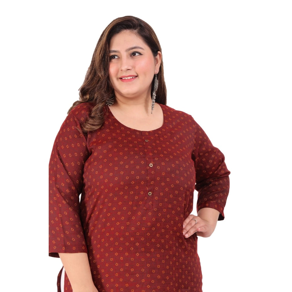 Women's Office wear Bandhini Printed Capsule Straight Kurti (Maroon) - GillKart