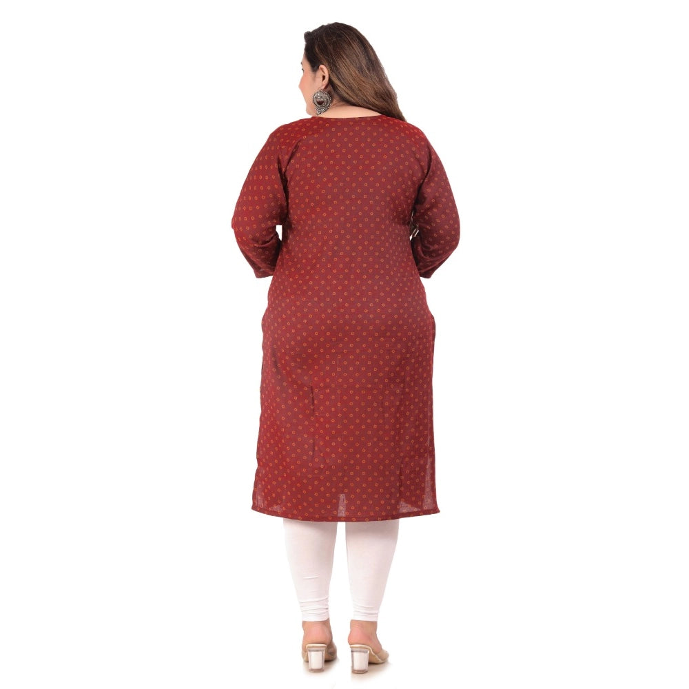 Women's Office wear Bandhini Printed Capsule Straight Kurti (Maroon) - GillKart