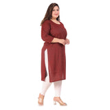 Women's Office wear Bandhini Printed Capsule Straight Kurti (Maroon) - GillKart