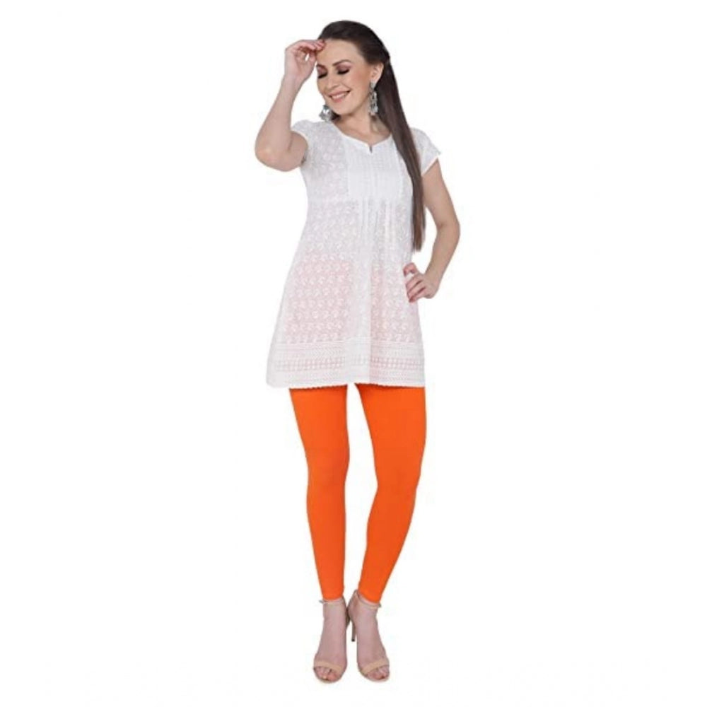 Womens Cotton Stretchable Skin Fit Ankle Length Leggings Orange