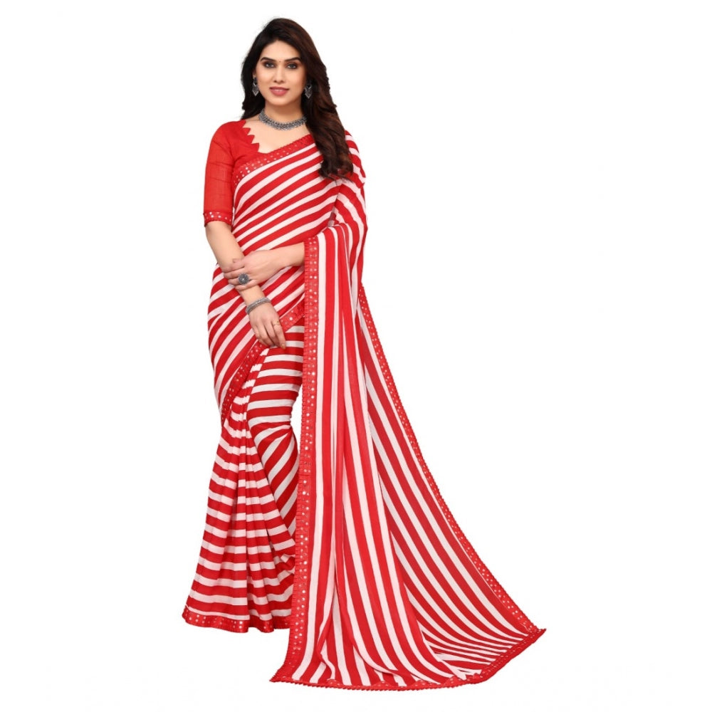 Women's Embellished Dyed Printed Bollywood Georgette Saree With Blouse (Red) - GillKart