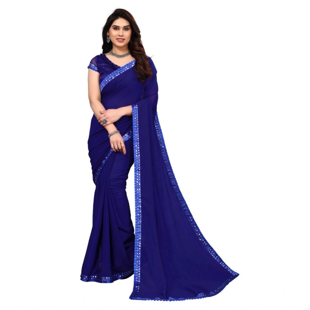 Women's Embellished Dyed Printed Bollywood Georgette Saree With Blouse (Blue) - GillKart