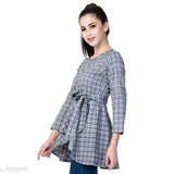 Women's Checked Grey Khadi Cotton Top