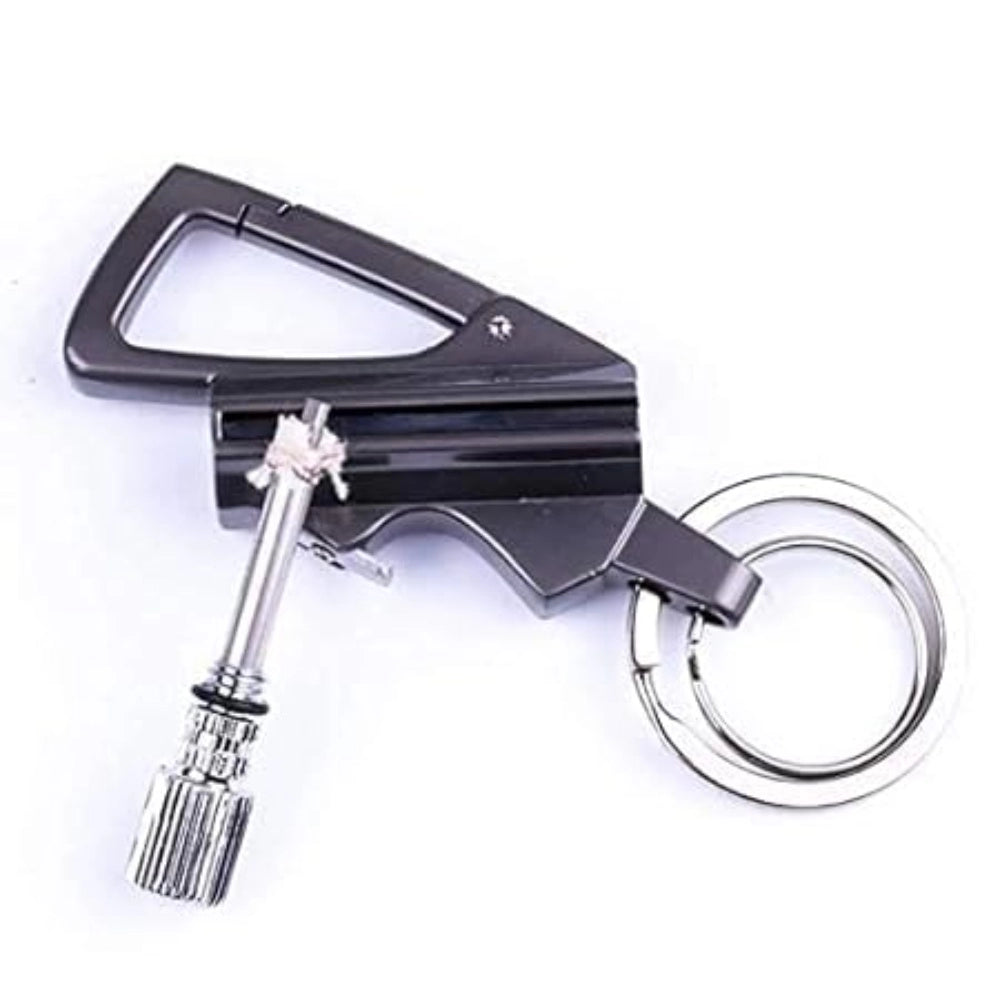 3 In 1 Keychain Lighter Waterproof Cigarette Flint Lighter Keyring Bottle Opener Fire Starter Match Sticks (Silver) - GillKart