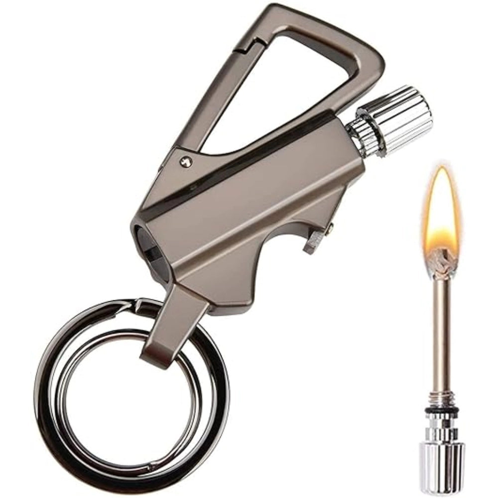 3 In 1 Keychain Lighter Waterproof Cigarette Flint Lighter Keyring Bottle Opener Fire Starter Match Sticks (Silver) - GillKart