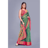 Women's Viscose Rayon Printed Saree With Unstitched Blouse (Rama) - GillKart