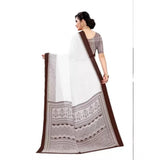 Women's Georgette Printed Saree With Unstitched Blouse (Coffee) - GillKart