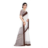 Women's Georgette Printed Saree With Unstitched Blouse (Coffee) - GillKart