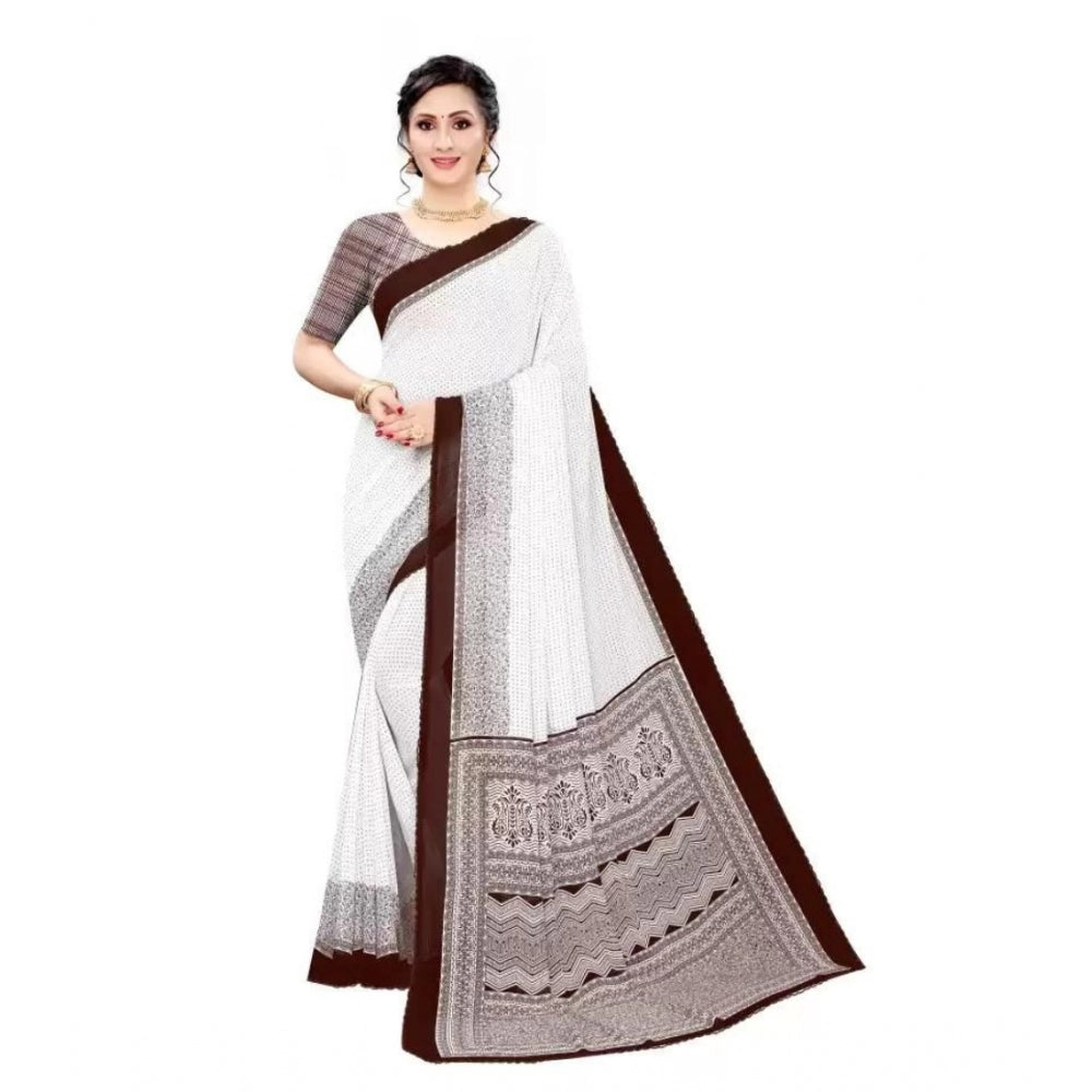 Women's Georgette Printed Saree With Unstitched Blouse (Coffee) - GillKart