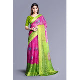 Women's Viscose Rayon Printed Saree With Unstitched Blouse (Pink) - GillKart