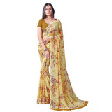 Women's Georgette Printed Saree With Unstitched Blouse (Yellow) - GillKart