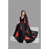 Women's Satin Patta Printed Saree With Unstitched Blouse (Red) - GillKart