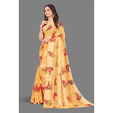 Women's Satin Patta Printed Saree With Unstitched Blouse (Beige) - GillKart