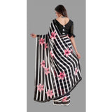 Women's Georgette Printed Saree With Unstitched Blouse (Black) - GillKart