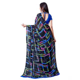 Women's Georgette Printed Saree With Unstitched Blouse (Blue) - GillKart