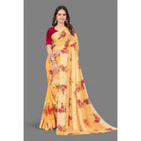 Women's Satin Patta Printed Saree With Unstitched Blouse (Beige) - GillKart