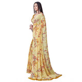 Women's Georgette Printed Saree With Unstitched Blouse (Yellow) - GillKart