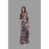 Women's Georgette Printed Saree With Unstitched Blouse (Black) - GillKart