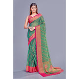 Women's Viscose Rayon Printed Saree With Unstitched Blouse (Rama) - GillKart