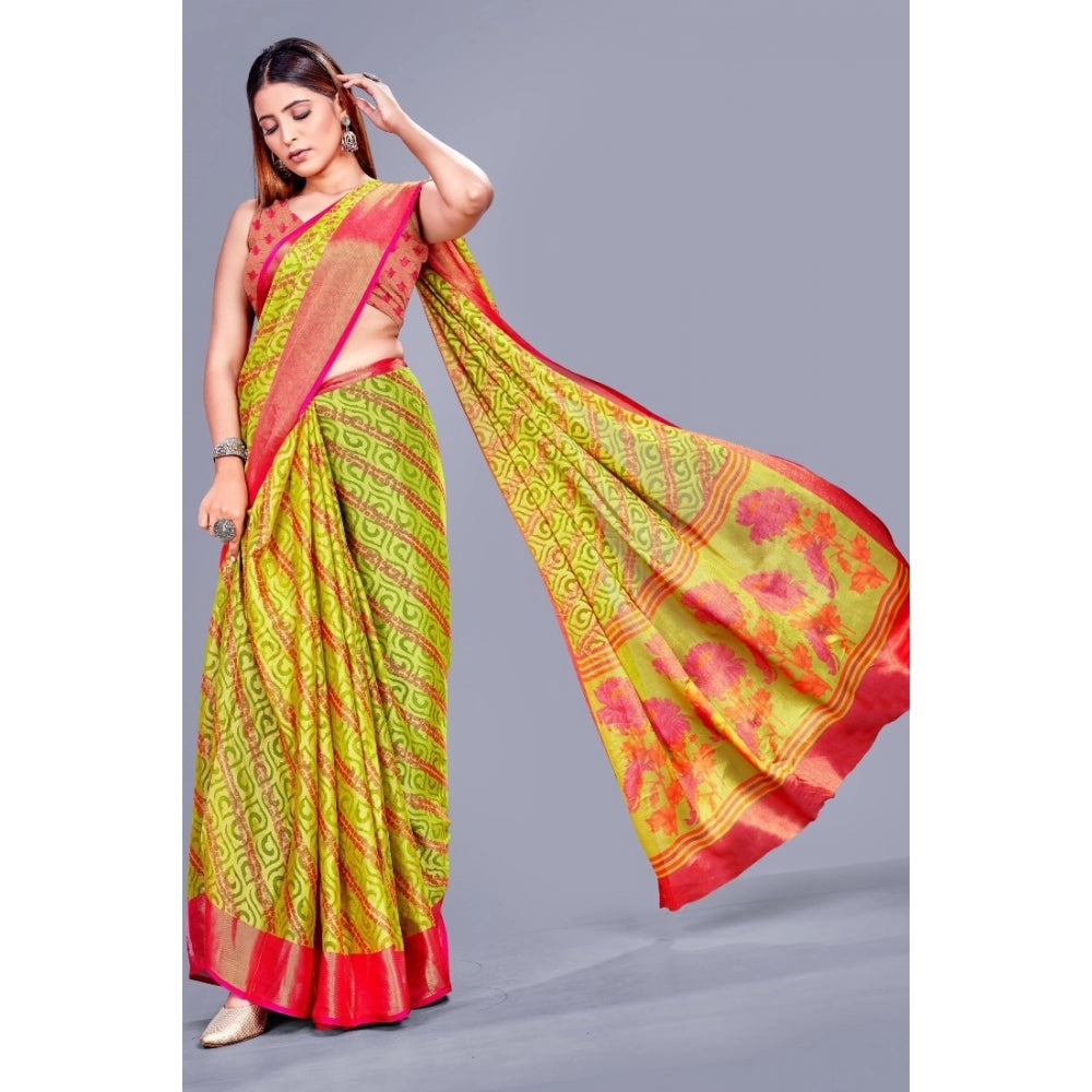 Women's Viscose Rayon Printed Saree With Unstitched Blouse (Green) - GillKart