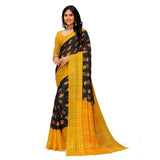 Women's Georgette Printed Saree With Unstitched Blouse (Yellow) - GillKart